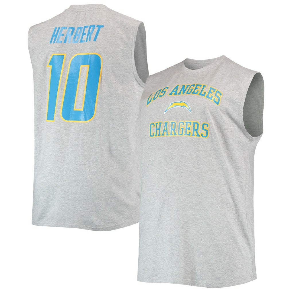 Justin Herbert Los Angeles Chargers Big & Tall Player Name & Number Muscle Tank Top - Heathered Gray Tops