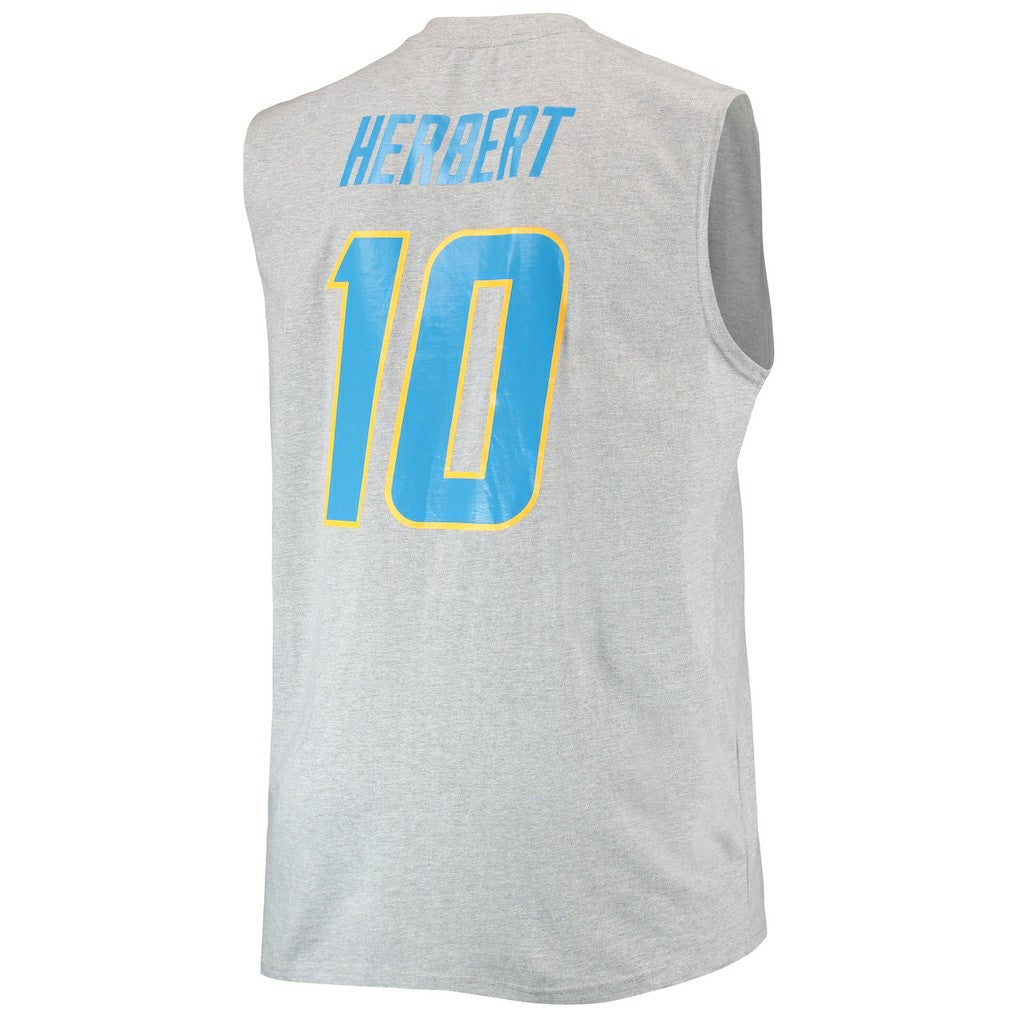 Justin Herbert Los Angeles Chargers Big & Tall Player Name & Number Muscle Tank Top - Heathered Gray Tops