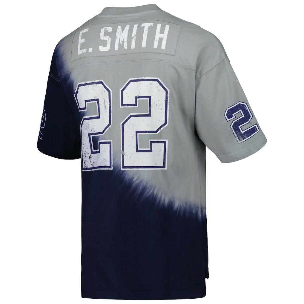 Emmitt Smith Dallas Cowboys Retired Player Name & Number Diagonal Tie-Dye V-Neck T-Shirt - Navy/Gray T-shirts