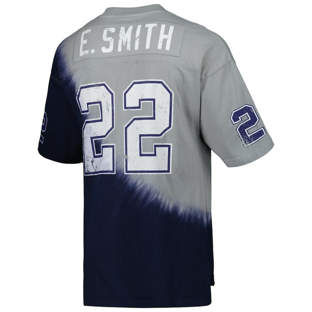 Emmitt Smith Dallas Cowboys Retired Player Name & Number Diagonal Tie-Dye V-Neck T-Shirt - Navy/Gray T-shirts