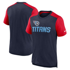 Tennessee Titans Color Block Team Name T-Shirt - Heathered Navy/Heathered Red T-shirts