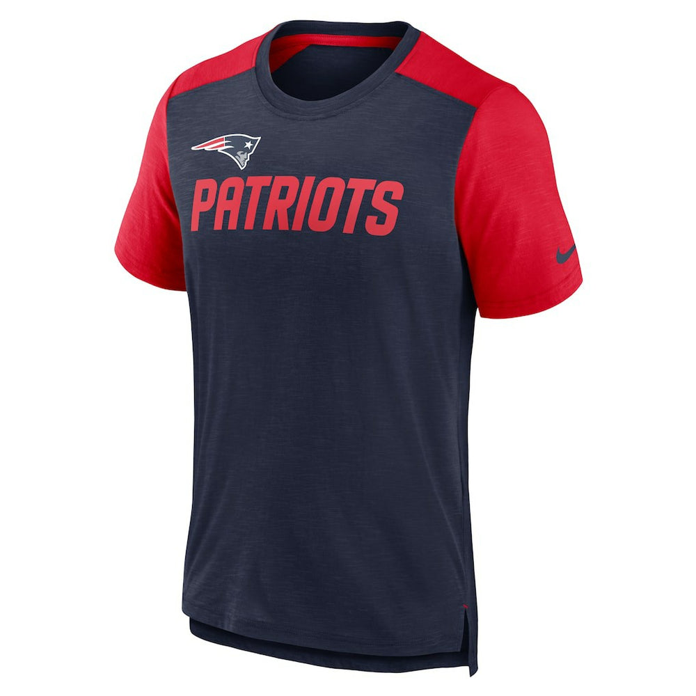 New England Patriots Color Block Team Name T-Shirt - Heathered Navy/Heathered Red T-shirts