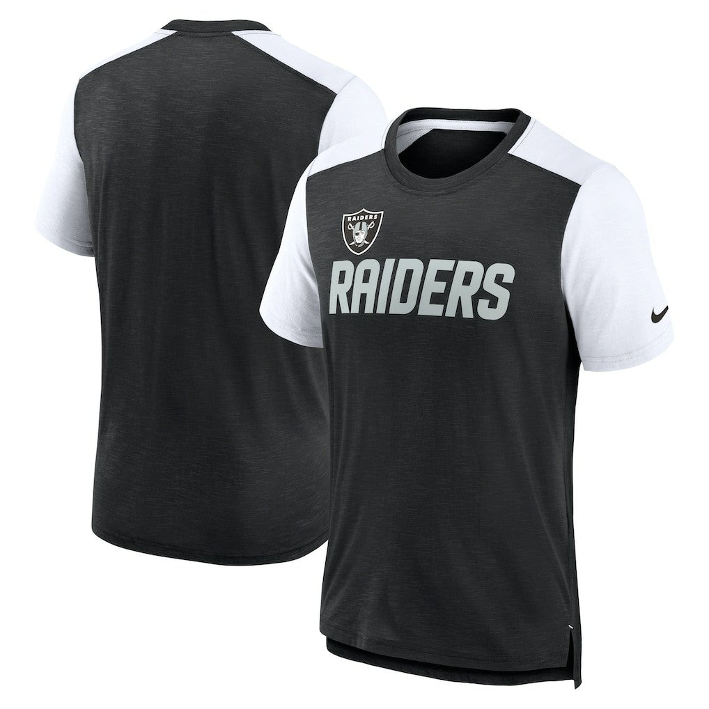 Las Vegas Raiders Color Block Team Name T-Shirt - Heathered Black/White T-shirts
