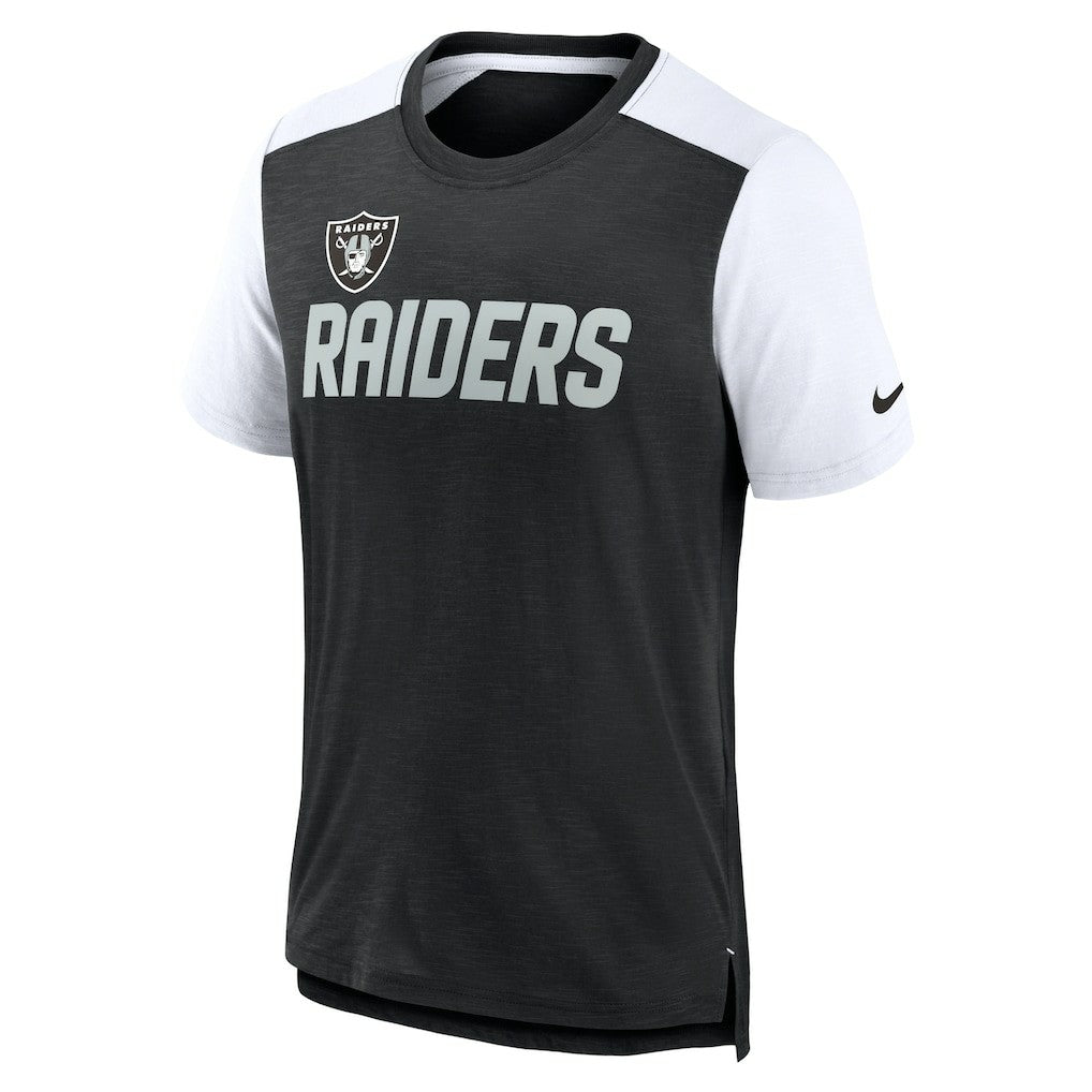 Las Vegas Raiders Color Block Team Name T-Shirt - Heathered Black/White T-shirts