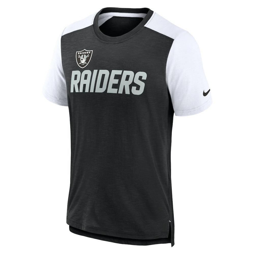 Las Vegas Raiders Color Block Team Name T-Shirt - Heathered Black/White T-shirts