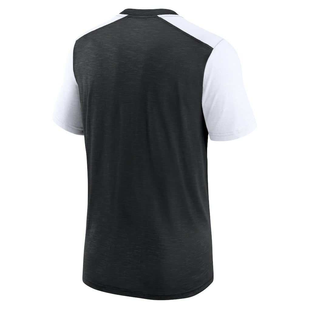 Las Vegas Raiders Color Block Team Name T-Shirt - Heathered Black/White T-shirts