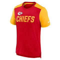 Kansas City Chiefs Color Block Team Name T-Shirt - Heathered Red/Heathered Gold T-shirts