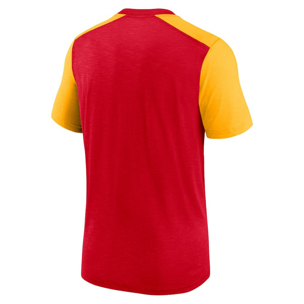 Kansas City Chiefs Color Block Team Name T-Shirt - Heathered Red/Heathered Gold T-shirts