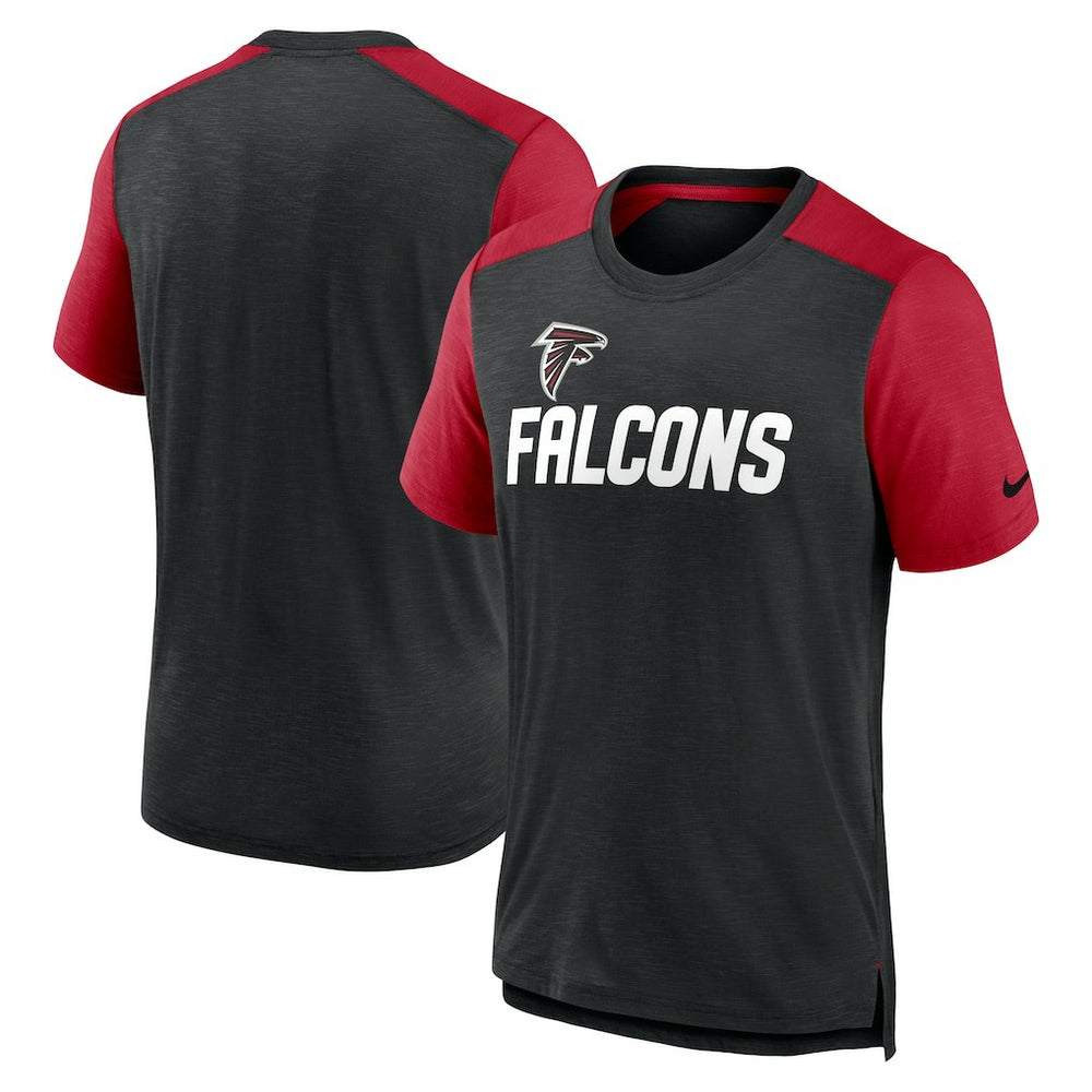 Atlanta Falcons Color Block Team Name T-Shirt - Heathered Black/Heathered Red T-shirts