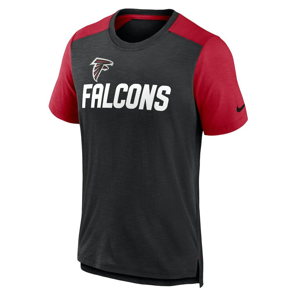 Atlanta Falcons Color Block Team Name T-Shirt - Heathered Black/Heathered Red T-shirts