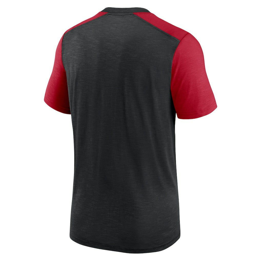 Atlanta Falcons Color Block Team Name T-Shirt - Heathered Black/Heathered Red T-shirts