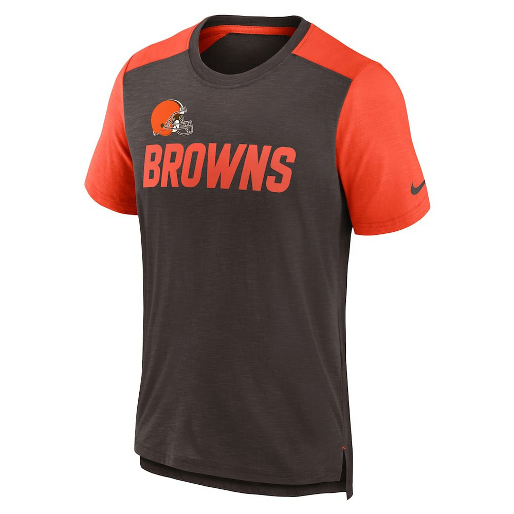 Cleveland Browns Color Block Team Name T-Shirt - Heathered Brown/Heathered Orange T-shirts