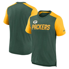 Green Bay Packers Color Block Team Name T-Shirt - Heathered Green/Heathered Gold T-shirts