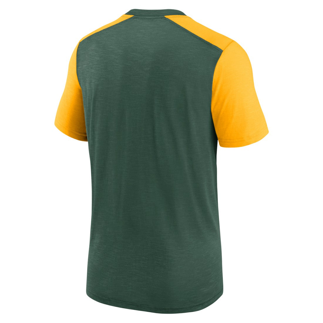 Green Bay Packers Color Block Team Name T-Shirt - Heathered Green/Heathered Gold T-shirts