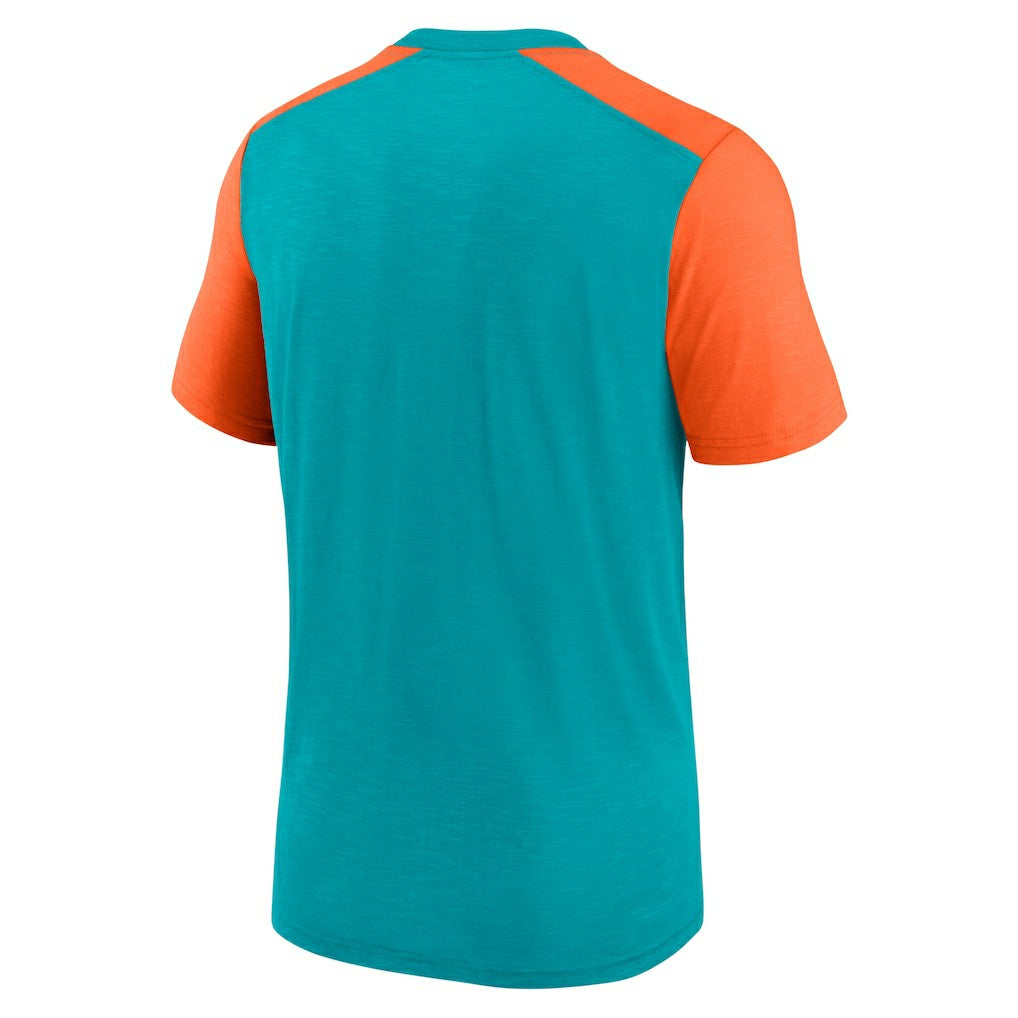 Miami Dolphins Color Block Team Name T-Shirt - Heathered Aqua/Heathered Orange T-shirts