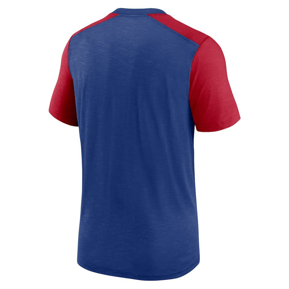New York Giants Color Block Team Name T-Shirt - Heathered Royal/Heathered Red T-shirts