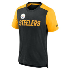 Pittsburgh Steelers Color Block Team Name T-Shirt - Heathered Black/Heathered Gold T-shirts