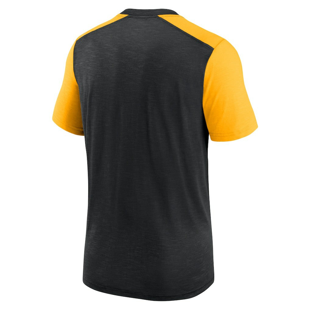 Pittsburgh Steelers Color Block Team Name T-Shirt - Heathered Black/Heathered Gold T-shirts
