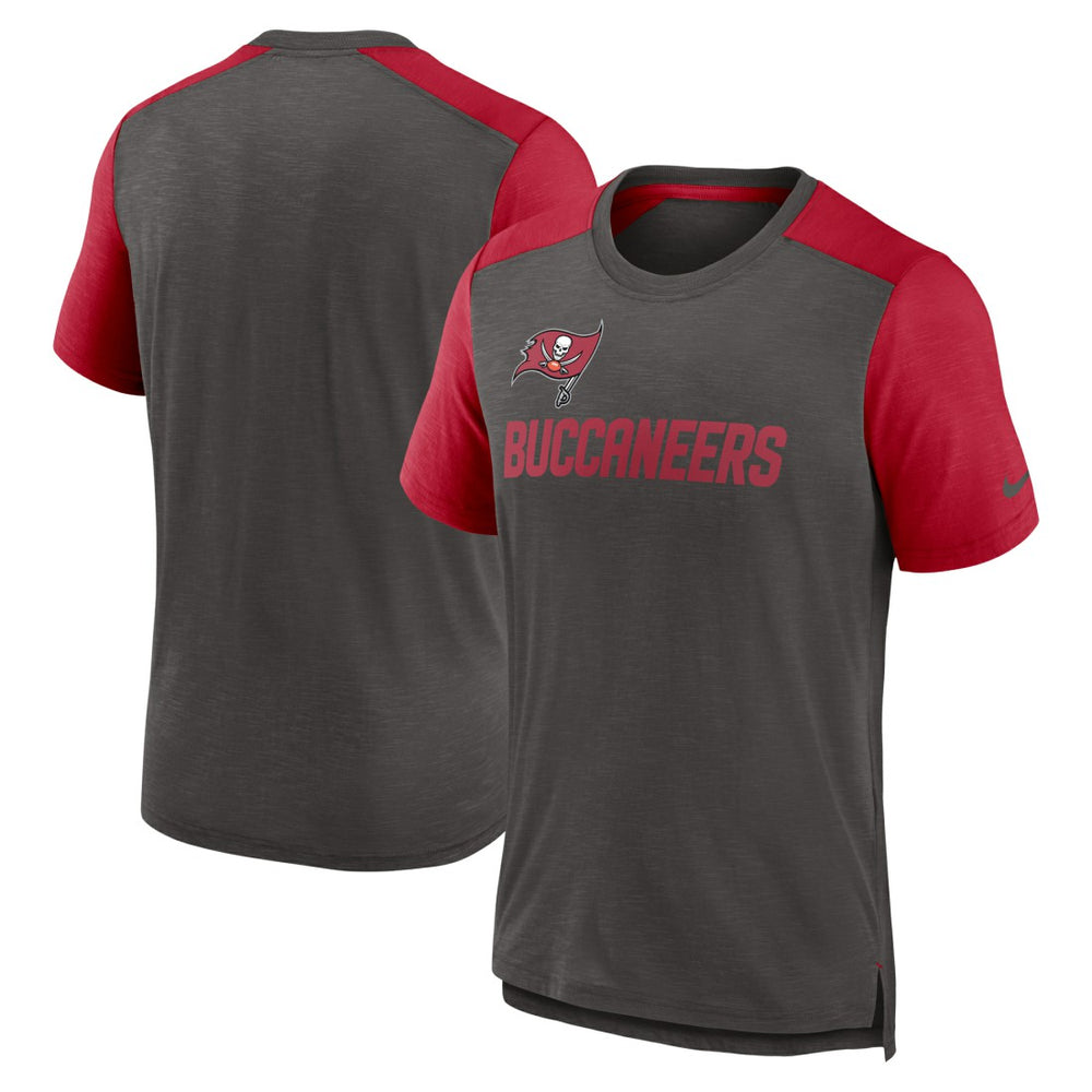 Tampa Bay Buccaneers Color Block Team Name T-Shirt - Heathered Pewter/Heathered Red T-shirts