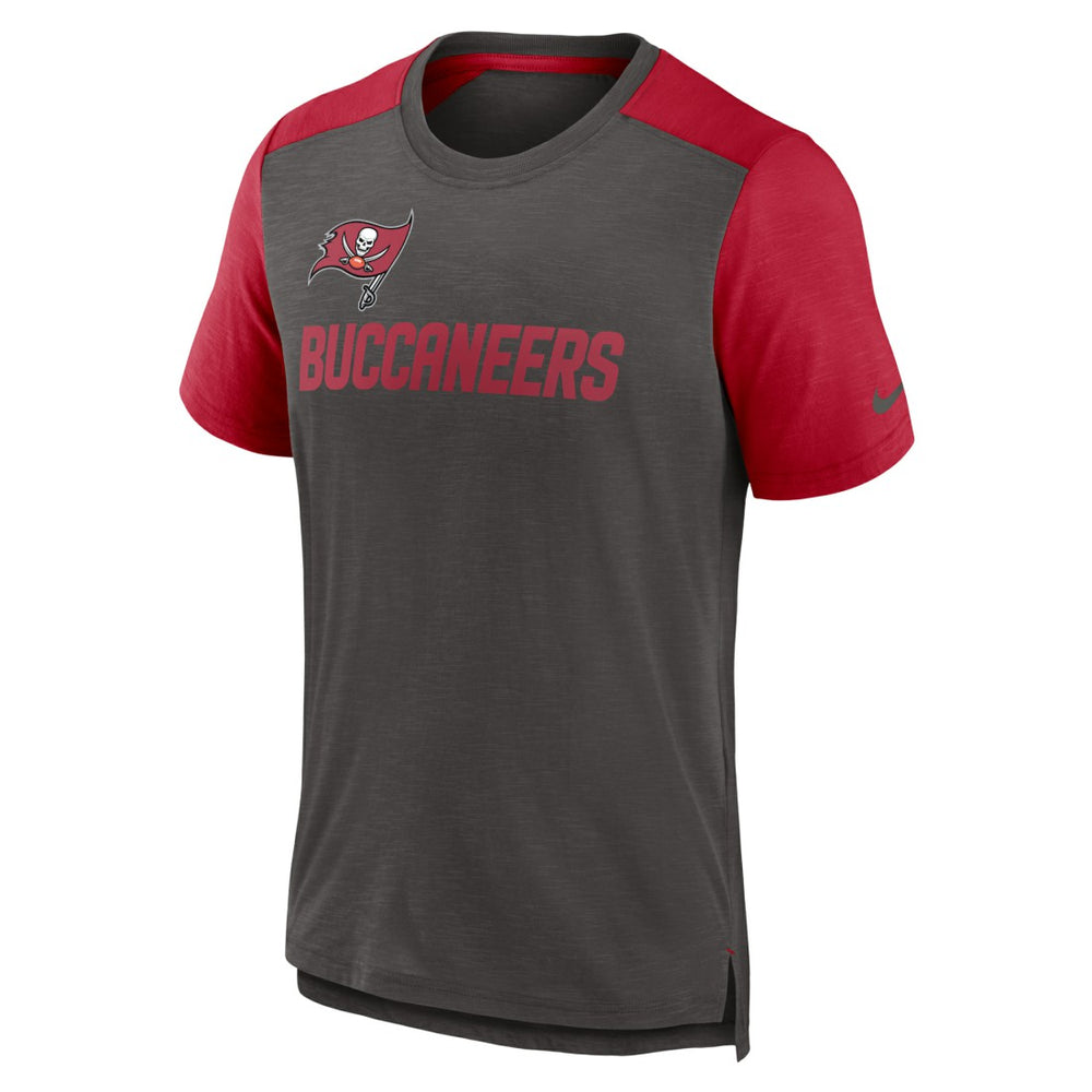 Tampa Bay Buccaneers Color Block Team Name T-Shirt - Heathered Pewter/Heathered Red T-shirts