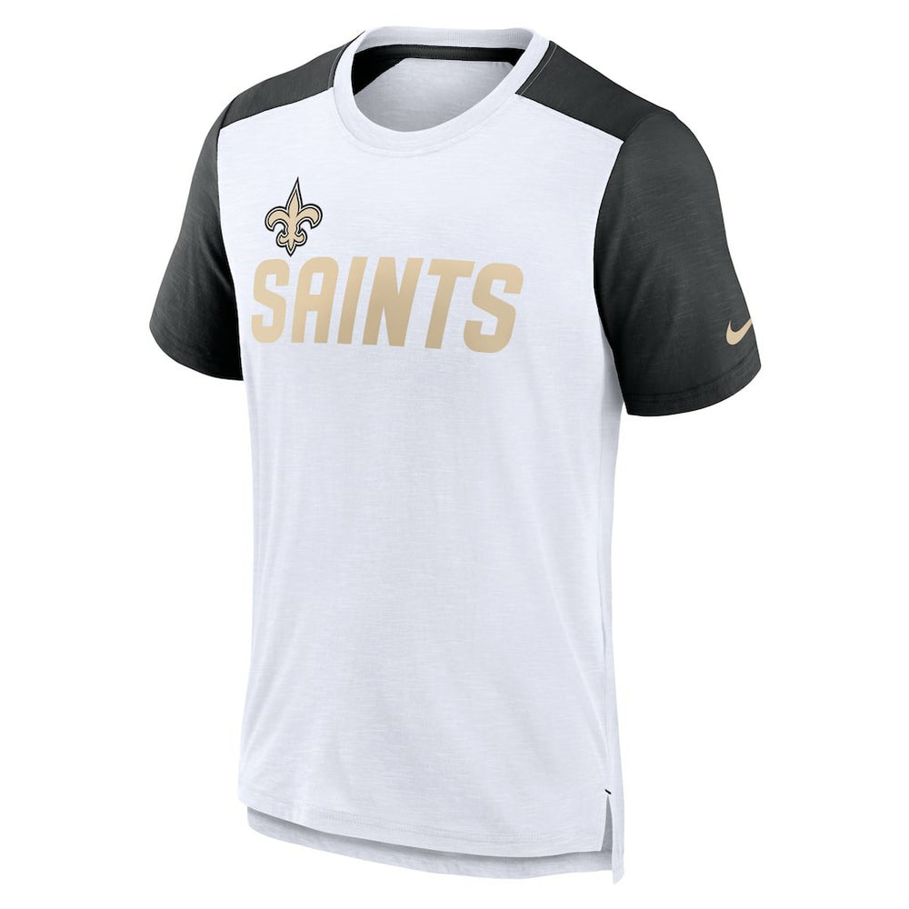 New Orleans Saints Color Block Team Name T-Shirt - White/Heathered Black T-shirts