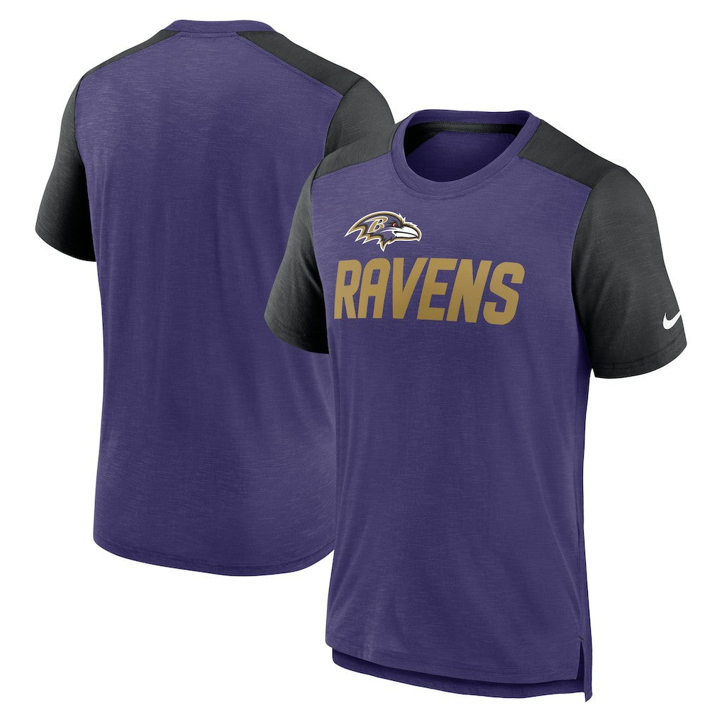 Baltimore Ravens Color Block Team Name T-Shirt - Heathered Purple/Heathered Black T-shirts