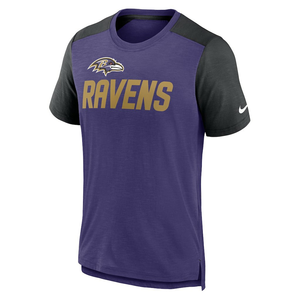 Baltimore Ravens Color Block Team Name T-Shirt - Heathered Purple/Heathered Black T-shirts