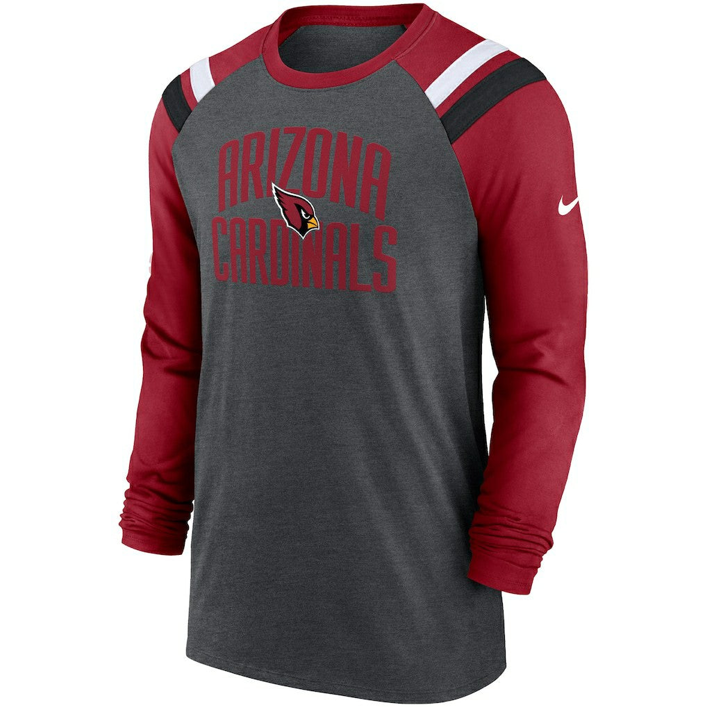 Arizona Cardinals Tri-Blend Raglan Athletic Long Sleeve Fashion T-Shirt - Heathered Charcoal/Cardinal T-shirts
