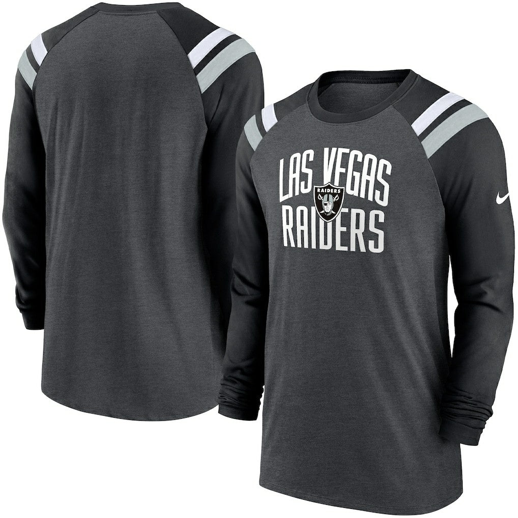 Las Vegas Raiders Tri-Blend Raglan Athletic Long Sleeve Fashion T-Shirt - Heathered Charcoal/Black T-shirts