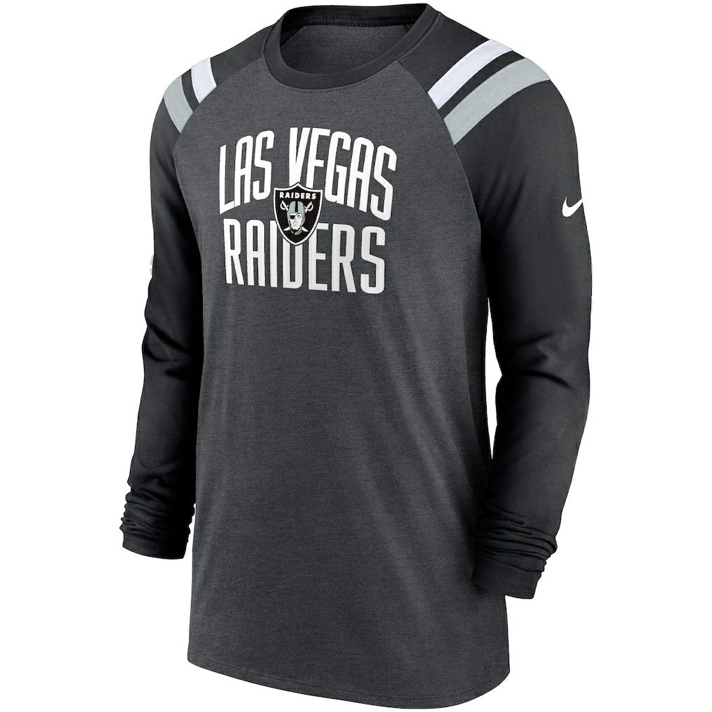 Las Vegas Raiders Tri-Blend Raglan Athletic Long Sleeve Fashion T-Shirt - Heathered Charcoal/Black T-shirts