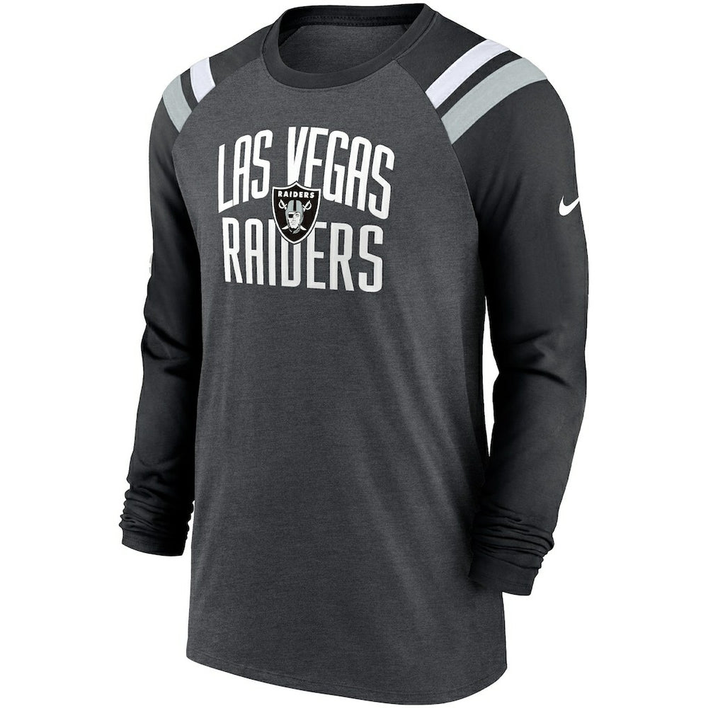 Las Vegas Raiders Tri-Blend Raglan Athletic Long Sleeve Fashion T-Shirt - Heathered Charcoal/Black T-shirts