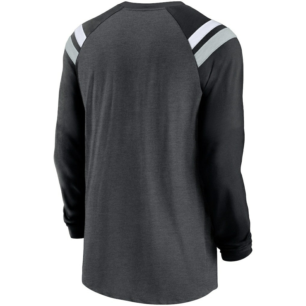 Las Vegas Raiders Tri-Blend Raglan Athletic Long Sleeve Fashion T-Shirt - Heathered Charcoal/Black T-shirts
