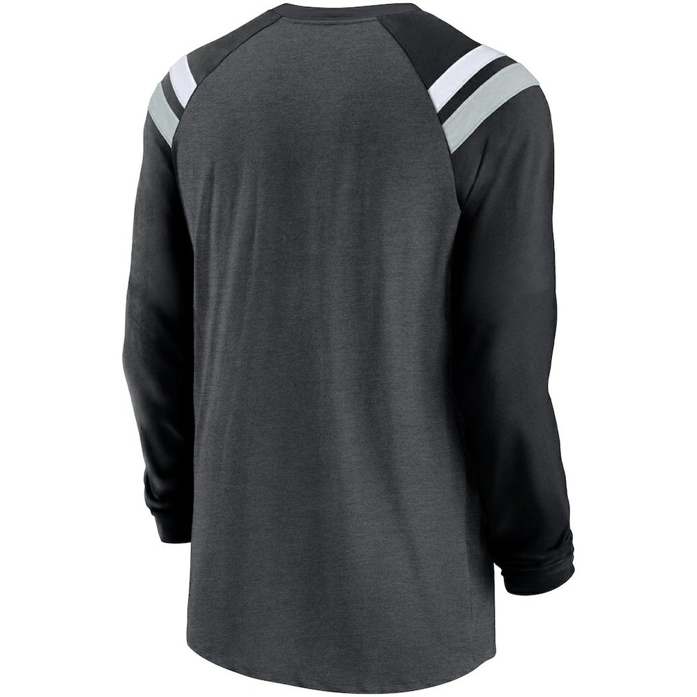Las Vegas Raiders Tri-Blend Raglan Athletic Long Sleeve Fashion T-Shirt - Heathered Charcoal/Black T-shirts
