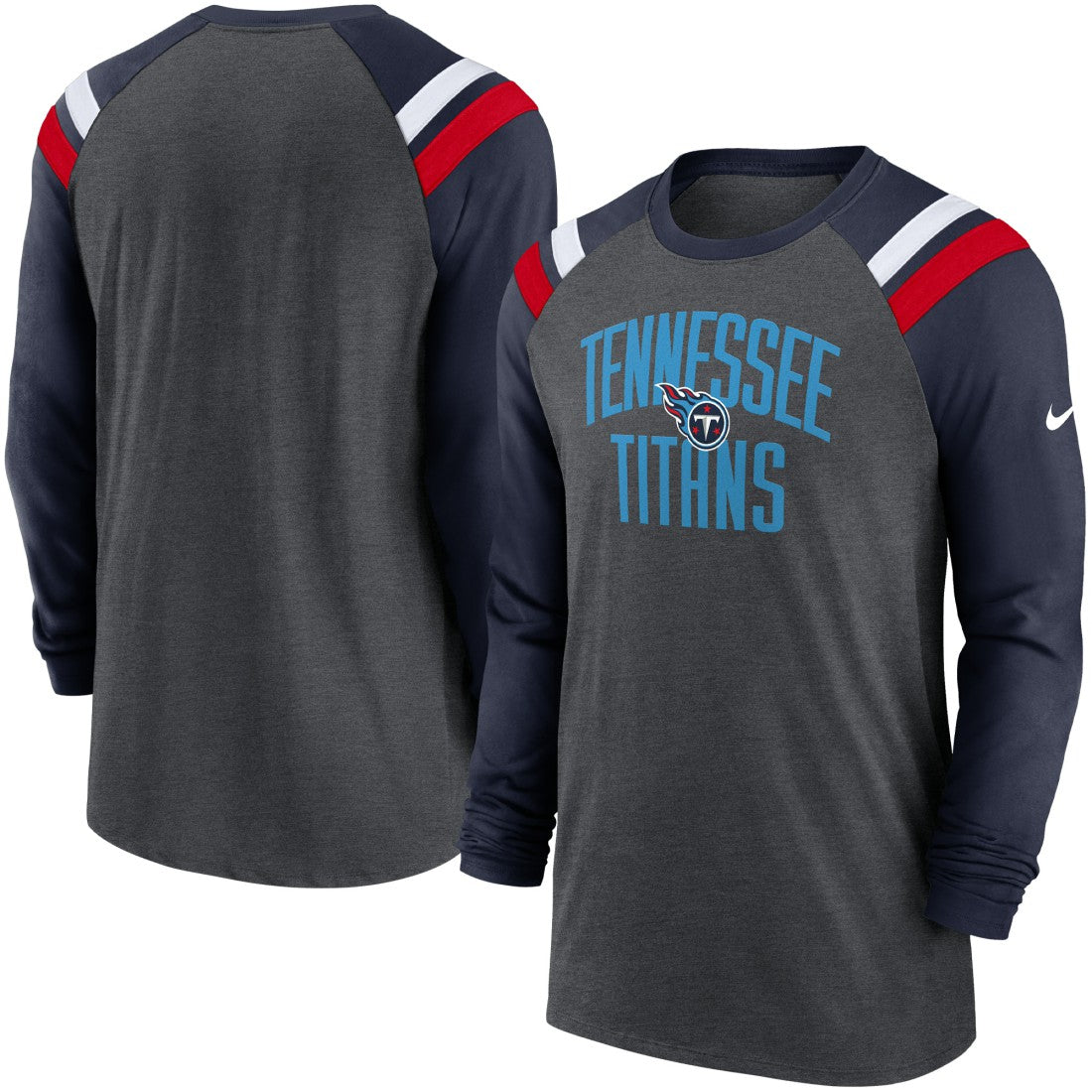 Tennessee Titans Tri-Blend Raglan Athletic Long Sleeve Fashion T-Shirt - Heathered Charcoal/Navy T-shirts