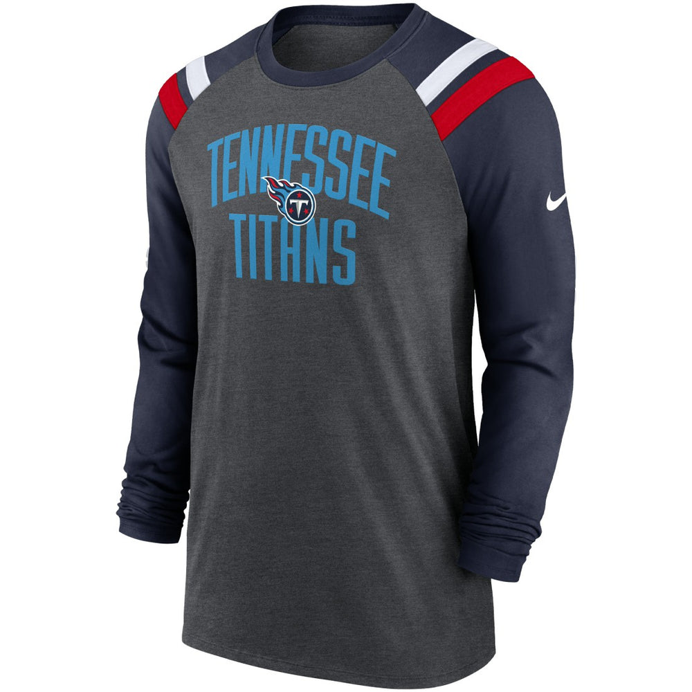 Tennessee Titans Tri-Blend Raglan Athletic Long Sleeve Fashion T-Shirt - Heathered Charcoal/Navy T-shirts