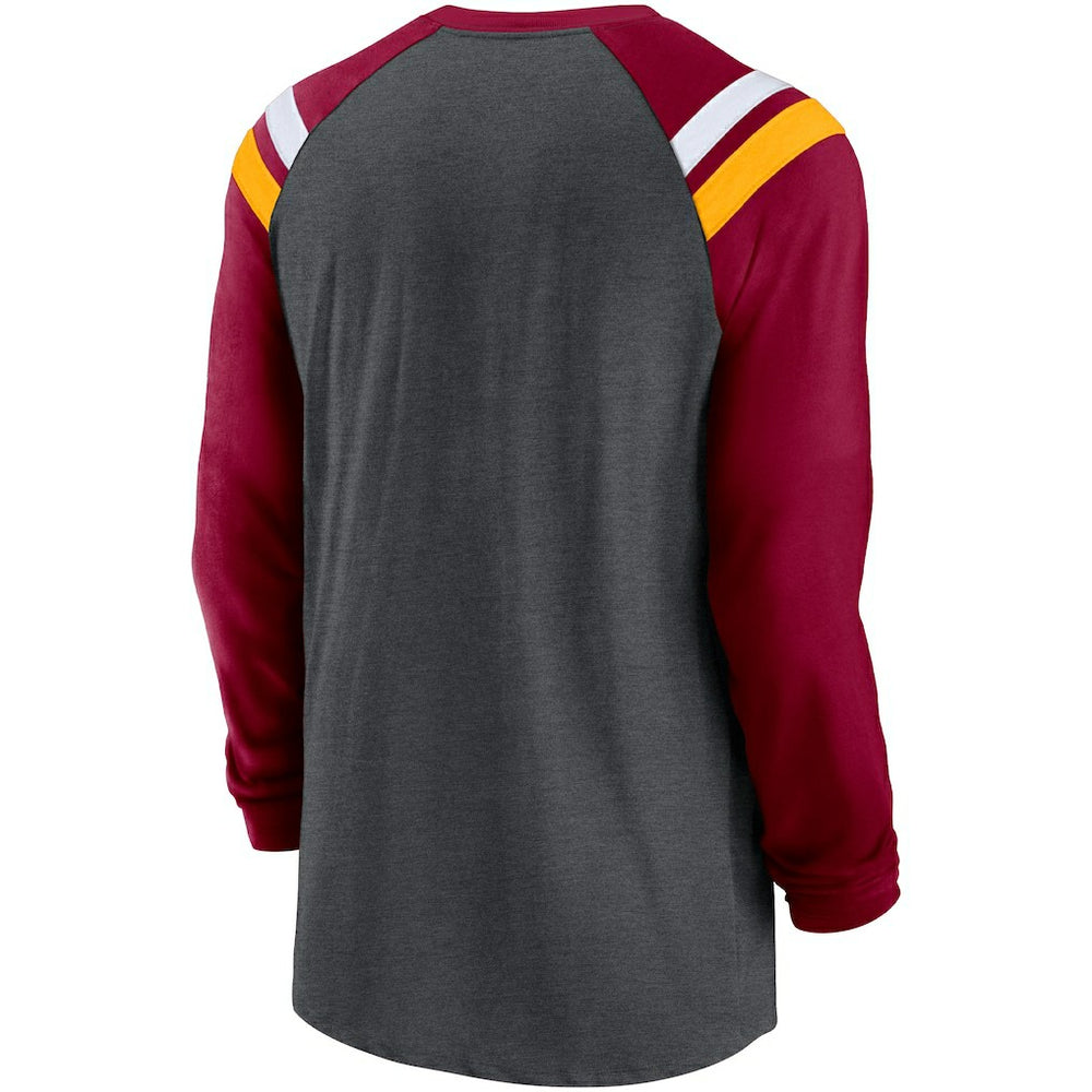 Washington Commanders Tri-Blend Raglan Athletic Long Sleeve Fashion T-Shirt - Heathered Charcoal/Burgundy T-shirts