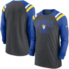 Los Angeles Rams Tri-Blend Raglan Athletic Long Sleeve Fashion T-Shirt - Heathered Charcoal/Royal T-shirts