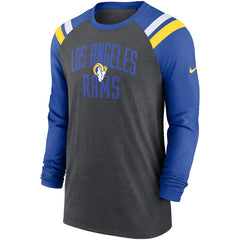 Los Angeles Rams Tri-Blend Raglan Athletic Long Sleeve Fashion T-Shirt - Heathered Charcoal/Royal T-shirts