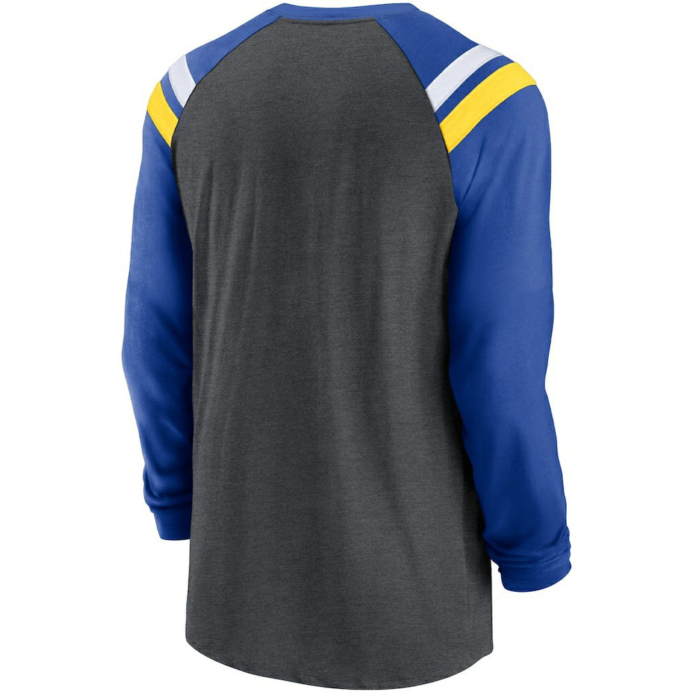 Los Angeles Rams Tri-Blend Raglan Athletic Long Sleeve Fashion T-Shirt - Heathered Charcoal/Royal T-shirts