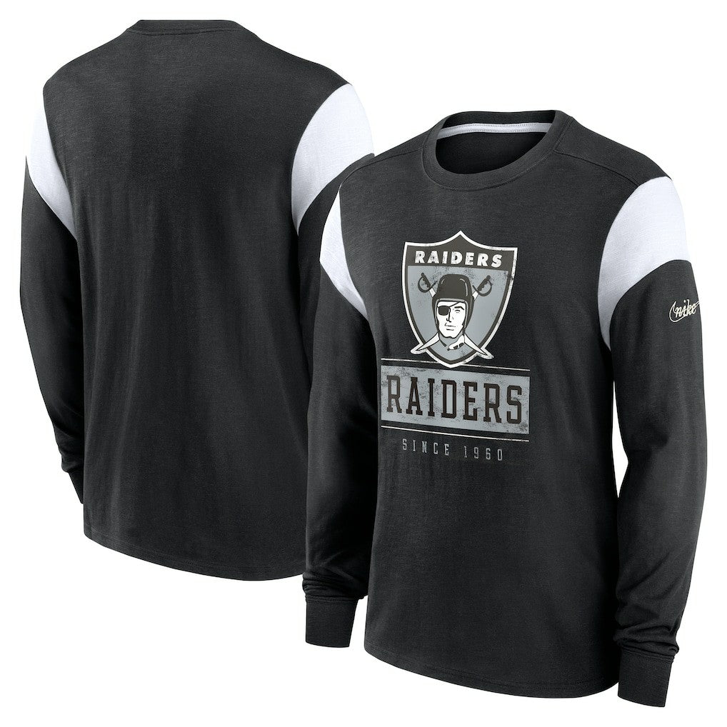 Oakland Raiders Rewind Playback Helmet Long Sleeve T-Shirt - Heather Black T-shirts