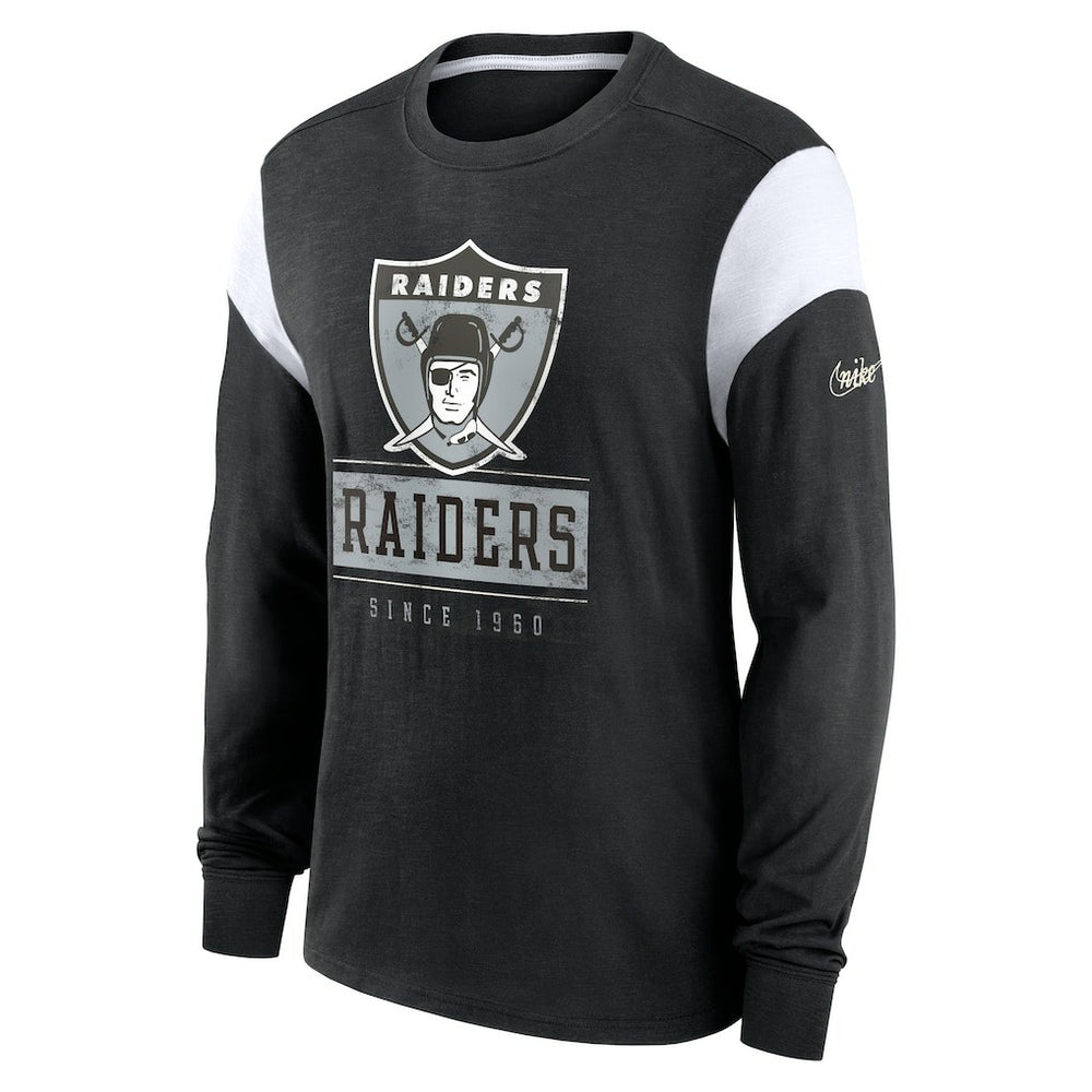 Oakland Raiders Rewind Playback Helmet Long Sleeve T-Shirt - Heather Black T-shirts