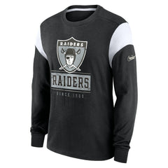 Oakland Raiders Rewind Playback Helmet Long Sleeve T-Shirt - Heather Black T-shirts