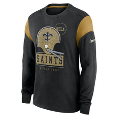 New Orleans Saints Rewind Playback Helmet Long Sleeve T-Shirt - Heather Black T-shirts