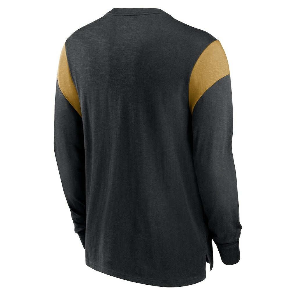 New Orleans Saints Rewind Playback Helmet Long Sleeve T-Shirt - Heather Black T-shirts