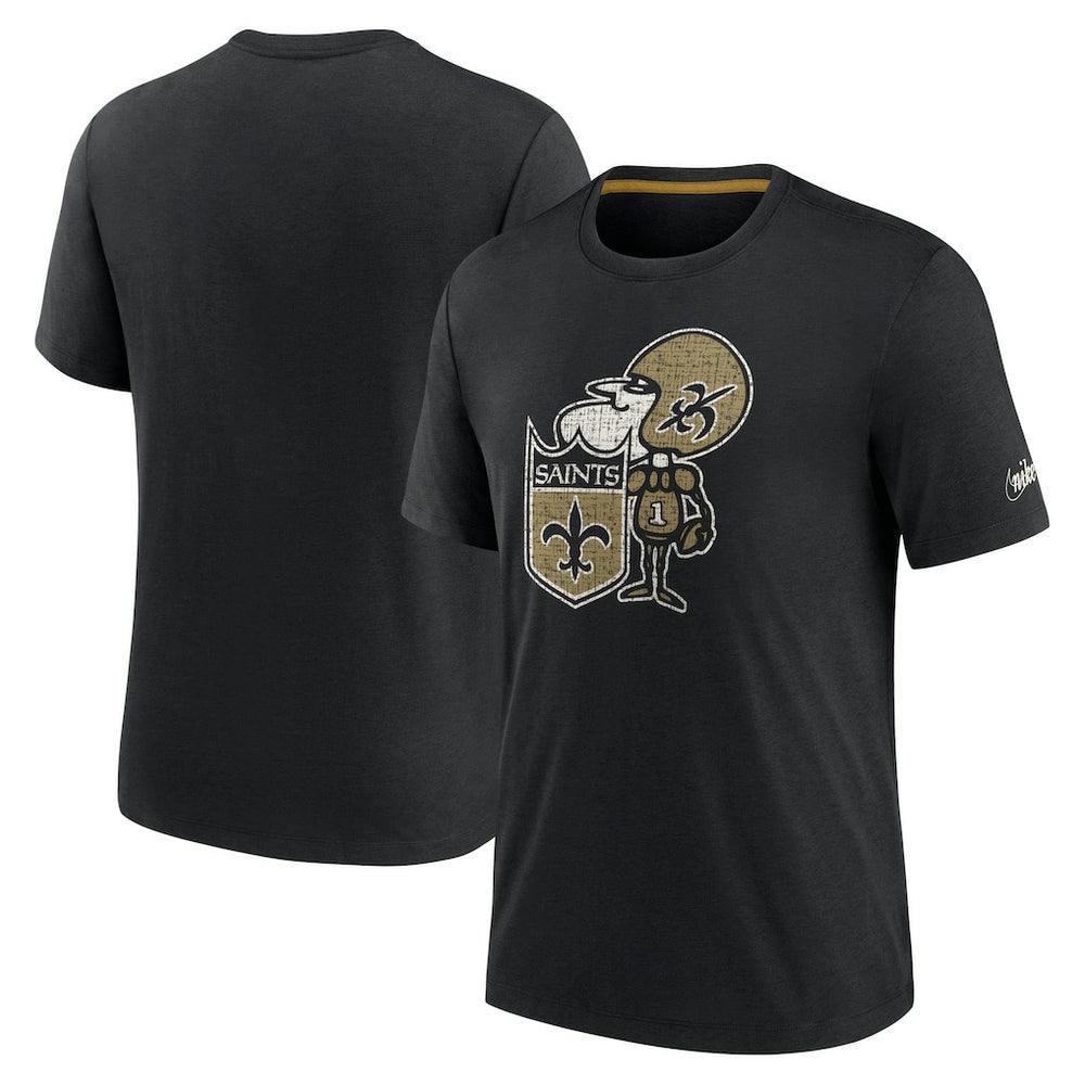 New Orleans Saints Rewind Playback Logo Tri-Blend T-Shirt - Black T-shirts