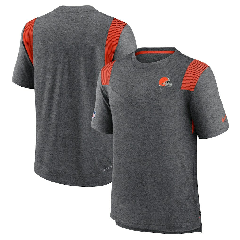 Cleveland Browns Sideline Tonal Logo Performance Player T-Shirt - Heather Charcoal T-shirts