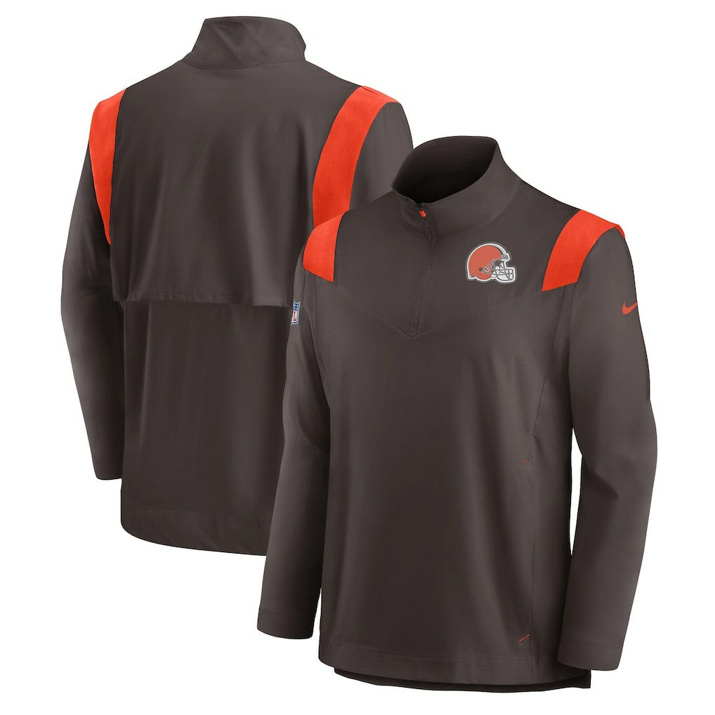 Cleveland Browns Sideline Coach Chevron Lockup Quarter-Zip Long Sleeve Top - Brown Tops
