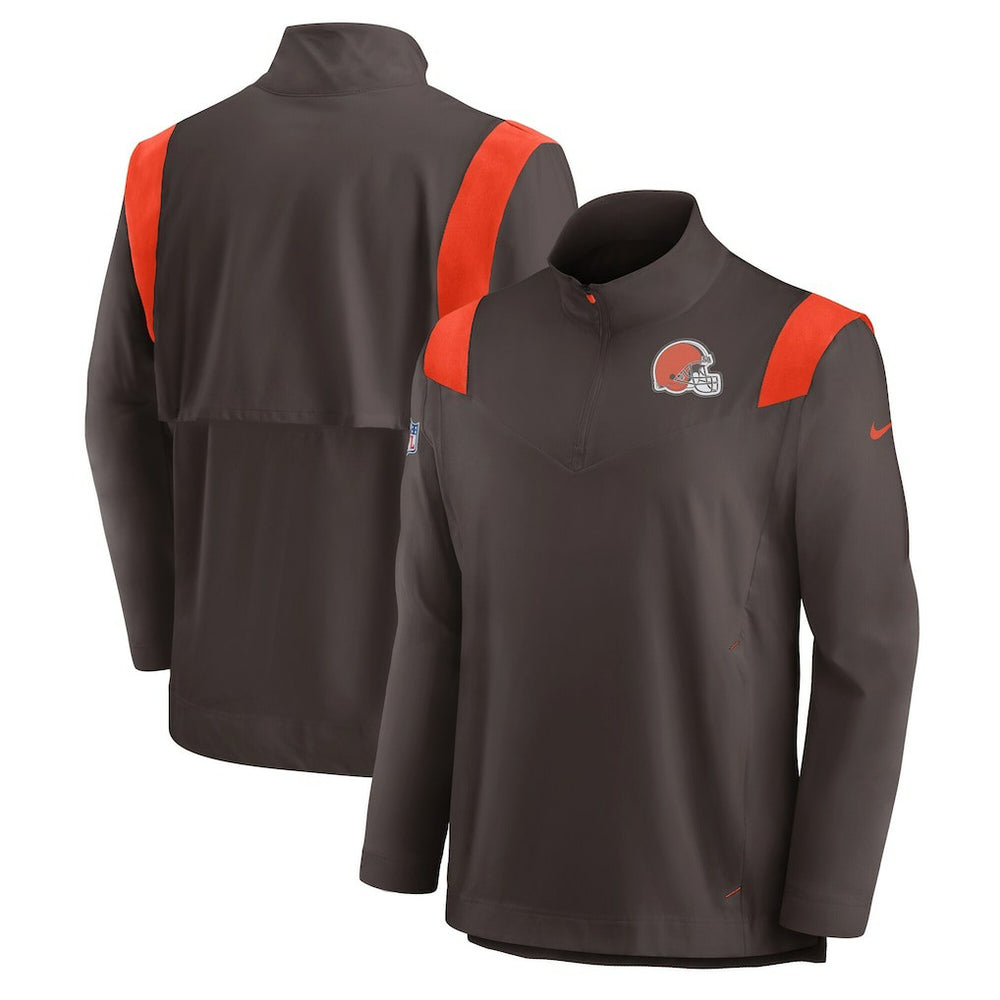 Cleveland Browns Sideline Coach Chevron Lockup Quarter-Zip Long Sleeve Top - Brown Tops