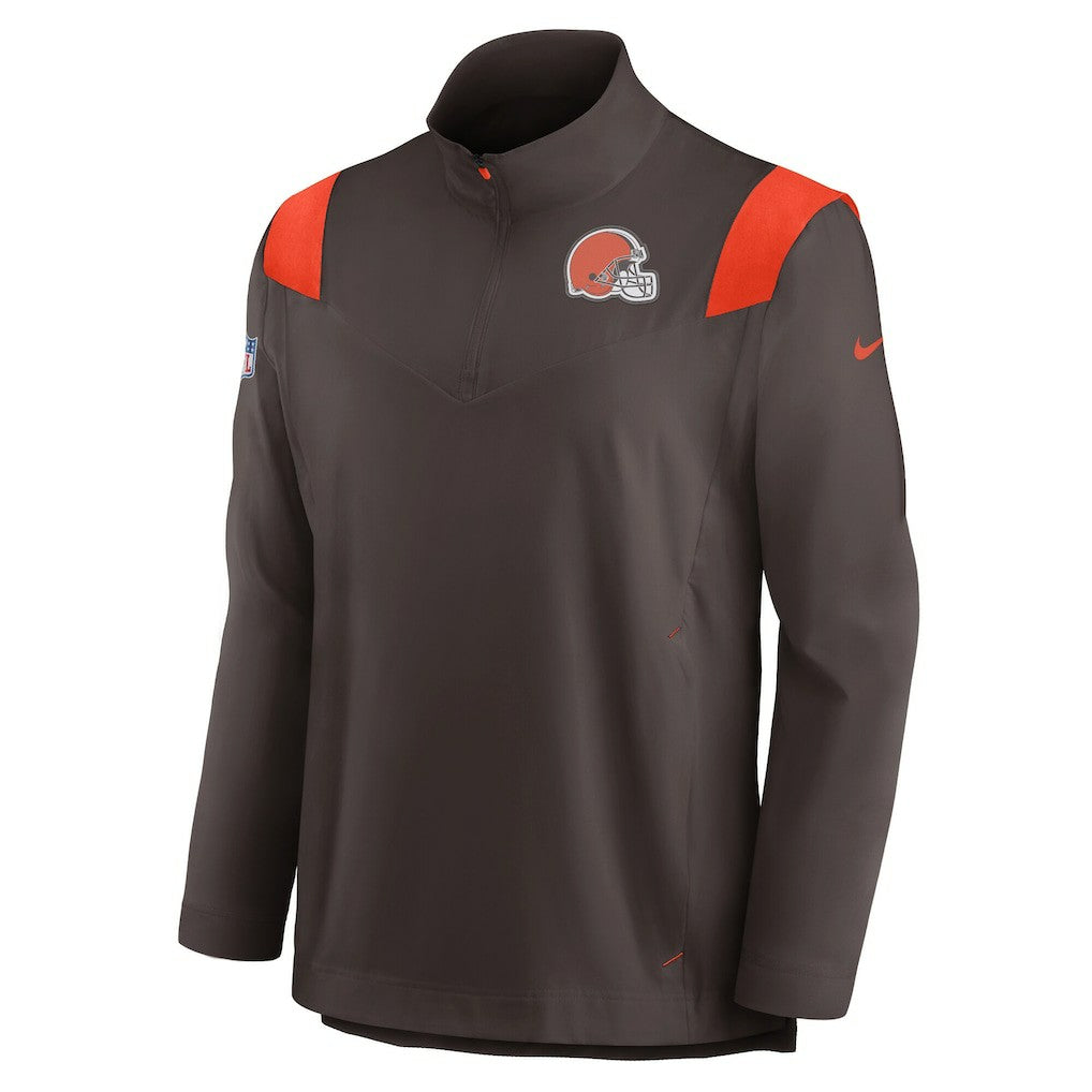 Cleveland Browns Sideline Coach Chevron Lockup Quarter-Zip Long Sleeve Top - Brown Tops