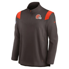 Cleveland Browns Sideline Coach Chevron Lockup Quarter-Zip Long Sleeve Top - Brown Tops